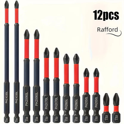 Magnetic Non-Slip Drill Bit Set 3/6/12 Pieces, S2 Steel, Crosshead and Impact Drill Bits, Suitable for Electric and Hand Driv