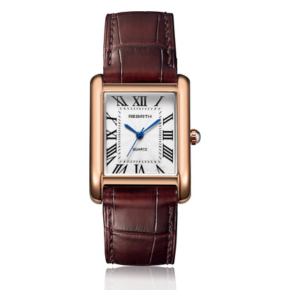 Retro-Style Simple Small Square Watch with Roman Numerals, Trendy and Artistic Quartz Movement Wristwatch
