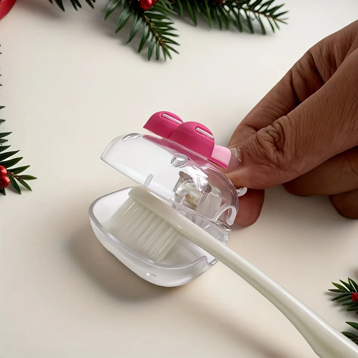 Cute Cherry Design Toothbrush Holder, Cherry Pattern, Protects Toothbrush Head, Features Dual Holes for Drainage and Ventilat