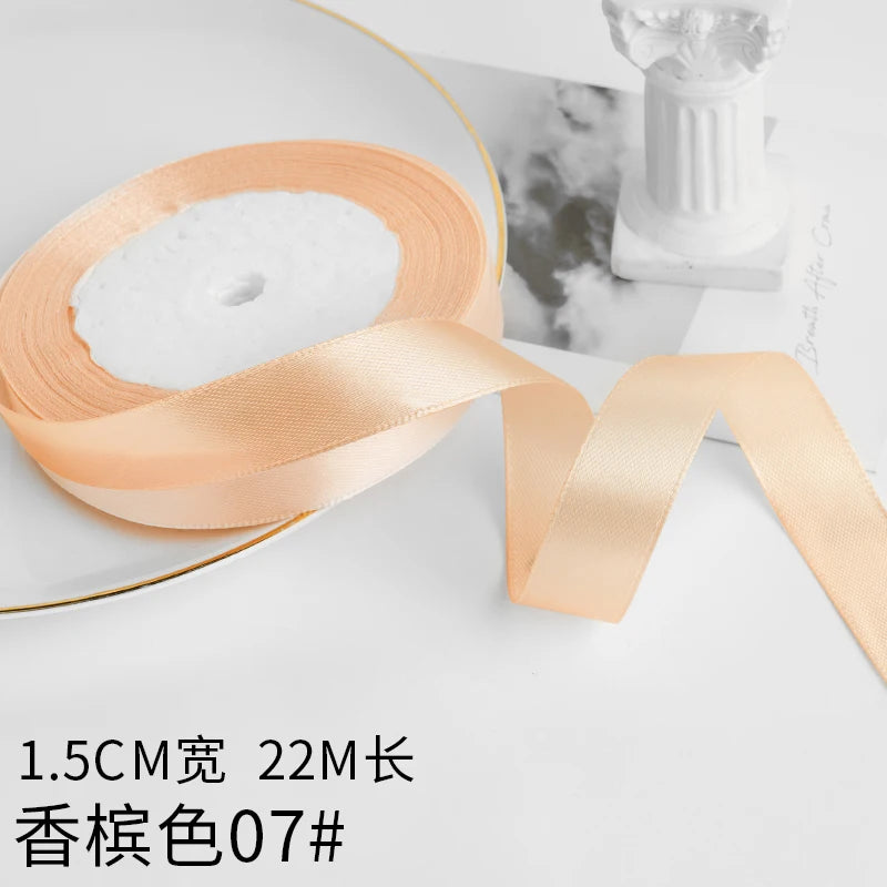 Wusmart 22Meters/Roll 1.5cm Single Face Satin Ribbon DIY Handmade Crafts Fabric Christmas Wedding Decoration Silk Ribbons - P