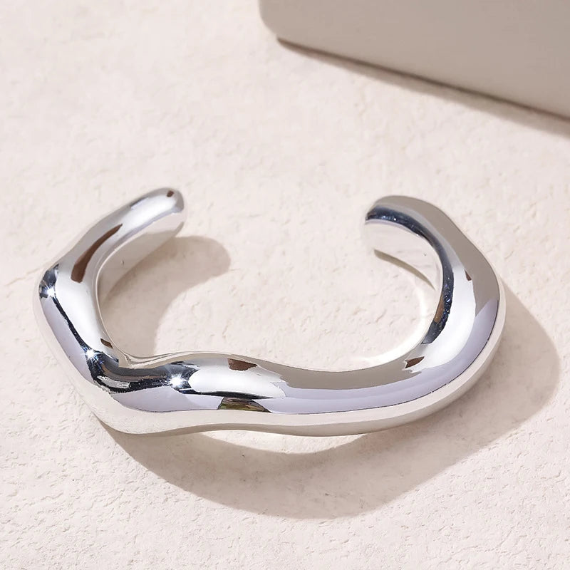 Trendy Big Cuff Bangles Bracelets Women Vintage Statement Plastic Geometric Open Bangle Hip Hop Punk Gold Silver Color Jewelr
