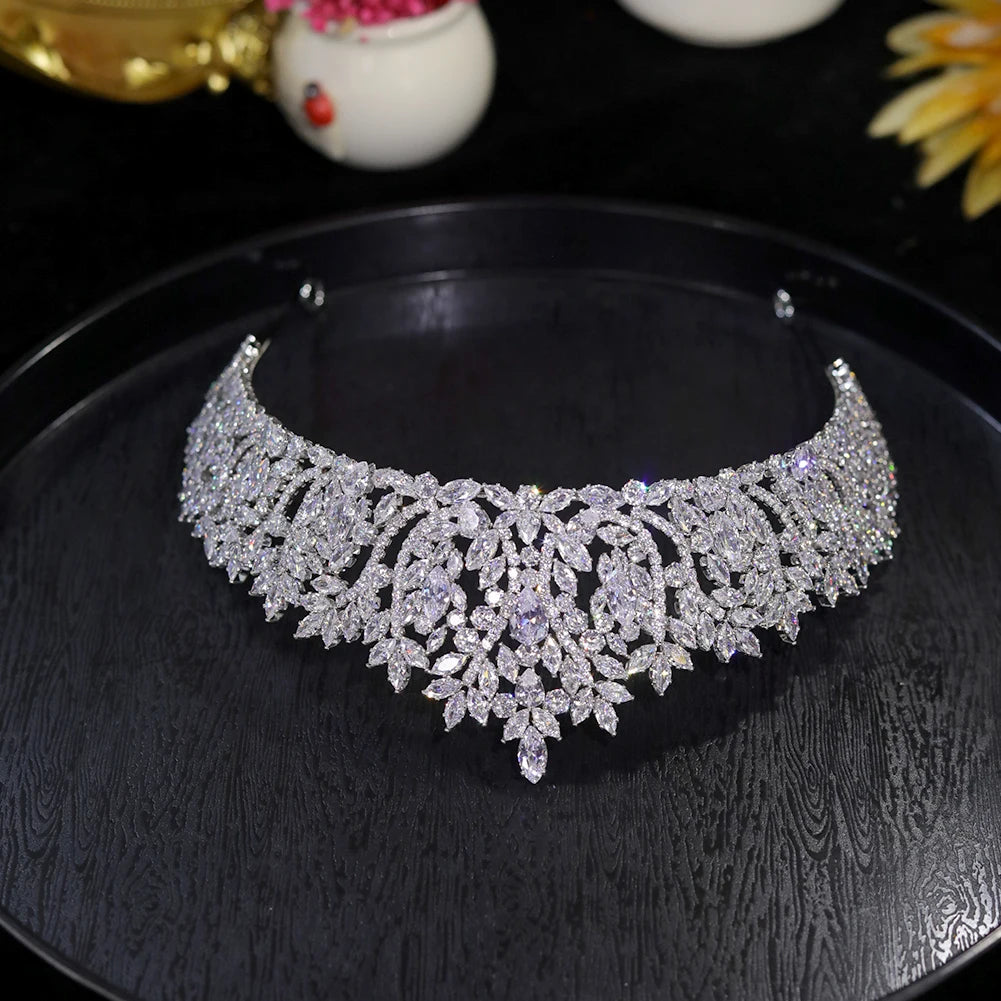ASNOR Silver Color Bridal Tiaras New Crown Cubic Zirconia Crystal Headpieces Pageant Diadema Wedding Hair Accessories A01539