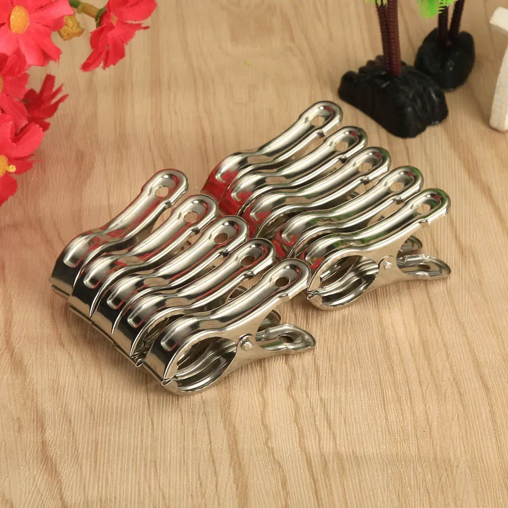 10PCS Stainless Steel Beach Towel Clips Keep Your Towel Secure Windproof Utility Clothespins for Outfit