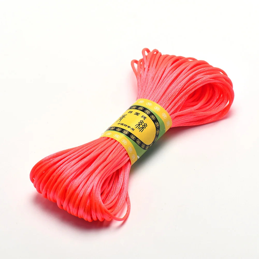20M 1.5mm Satin Nylon Trim Cord, Rattail Cord Chinese Knot - peach red