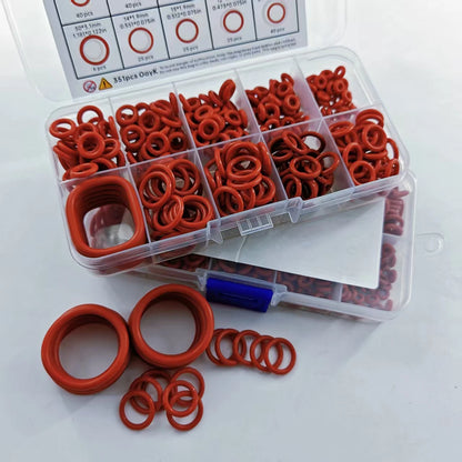 351pcs Silicone O-Ring Set, 10 Sizes, Oil and Heat Resistant, Suitable for Cars and Pipelines
