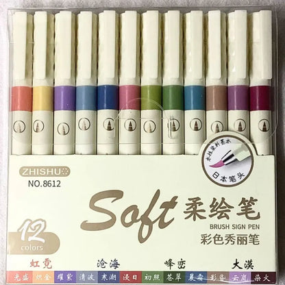 12/6 Color Vintage Watercolor Lettering Art Marker Drawing Pen Set Multicolor Soft Brush Tip Calligraphy Painting Art Supplie