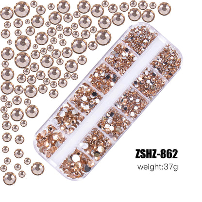2400pcs+ Shiny Clear Crystal Gems Nail Rhinestones 1.5-4mm Mixed Round Glass Stone Flatback Nail Charms 12grids Nail Diamond 