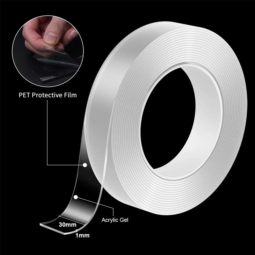 1-10M Nano Double Sided Tape Heavy Duty Transparent Adhesive Strips Strong Sticky Multipurpose Reusable Waterproof Mounting T