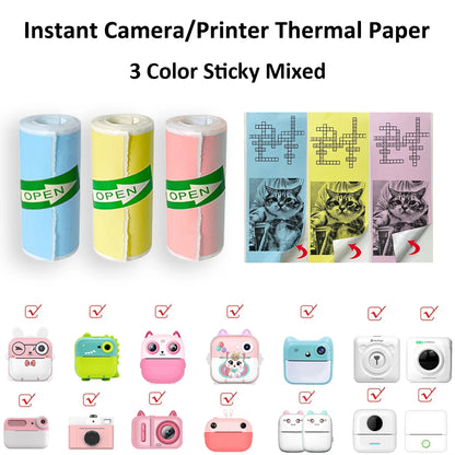 Kids Camera Instant Print Refill for Kids Instant Camera Thermal Printing BPA Free,57x25mm White Non-Adhesive Photo Print Rol