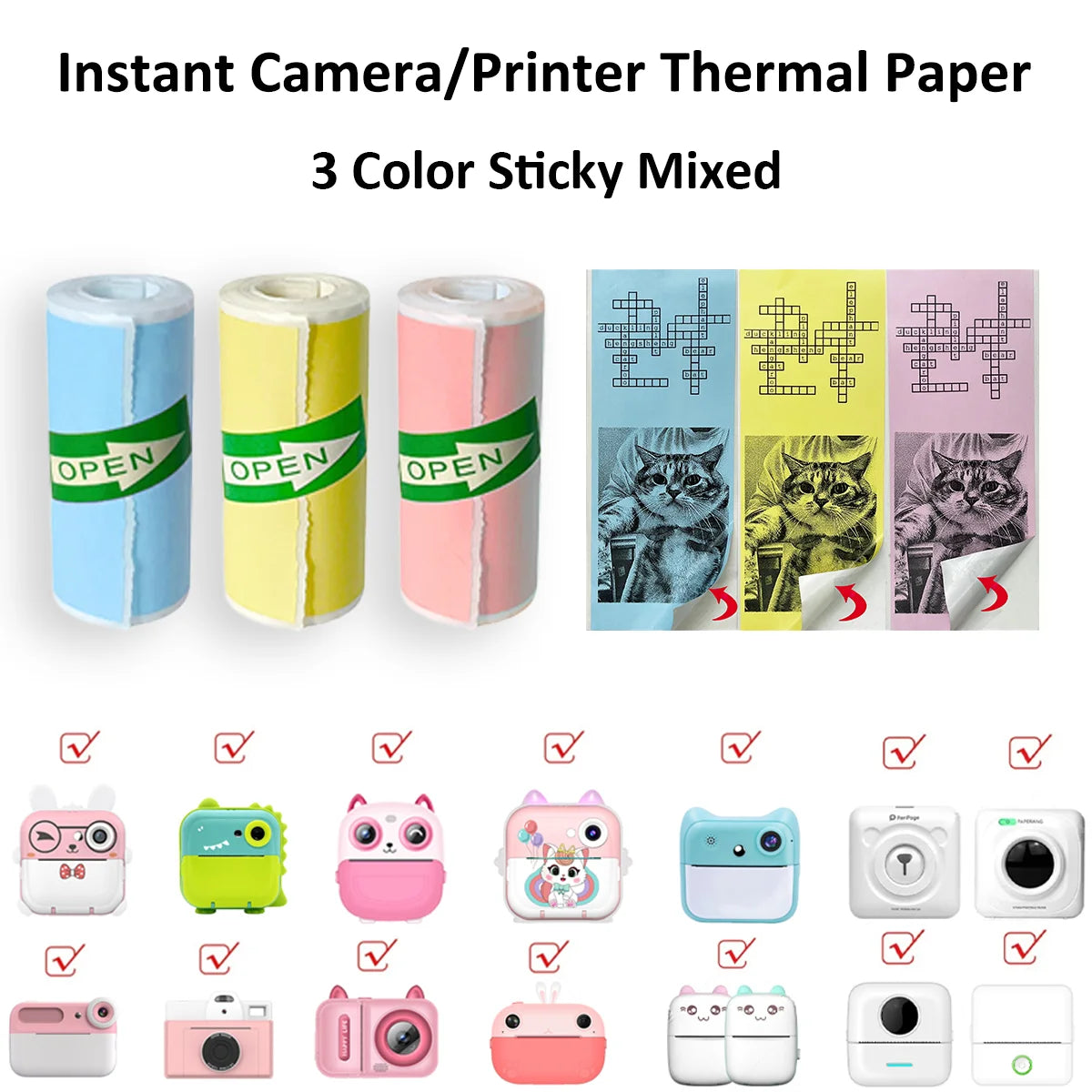 Kids Camera Instant Print Refill for Kids Instant Camera Thermal Printing BPA Free,57x25mm White Non-Adhesive Photo Print Rol