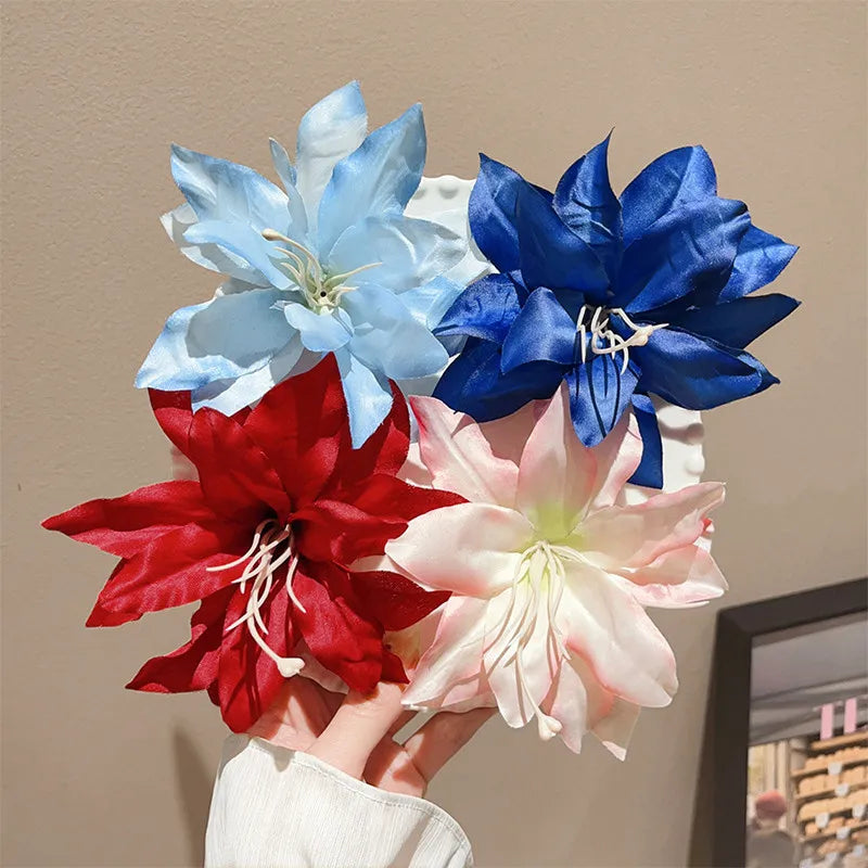 Retro Lily Flower Hairpin Valentine Headwear Girl Aesthetic Side Clip Hair Accessories Artificial Floral Hair Clip Festival G
