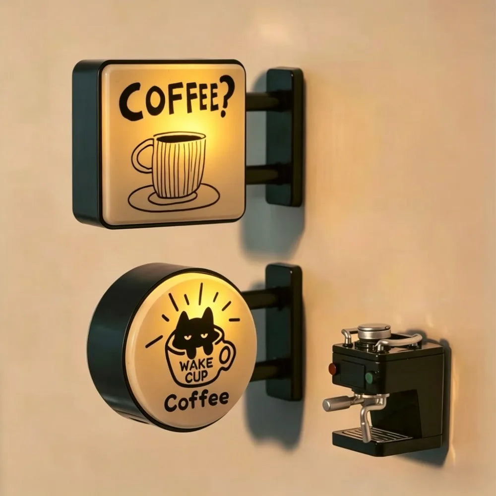 Retro Coffee Shop Fridge Magnet, Glowing Miniature Pegboard Refrigerator Magnet, Creative Coffee Corner Magnetic Ornament, Ho