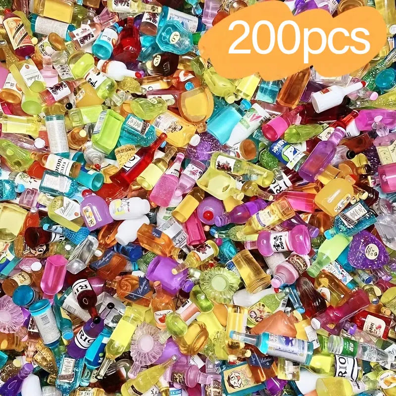 50 pieces of mini drink bottle doll house decoration, DIY mobile phone case wine bottle doll house decoration - Random 200pcs