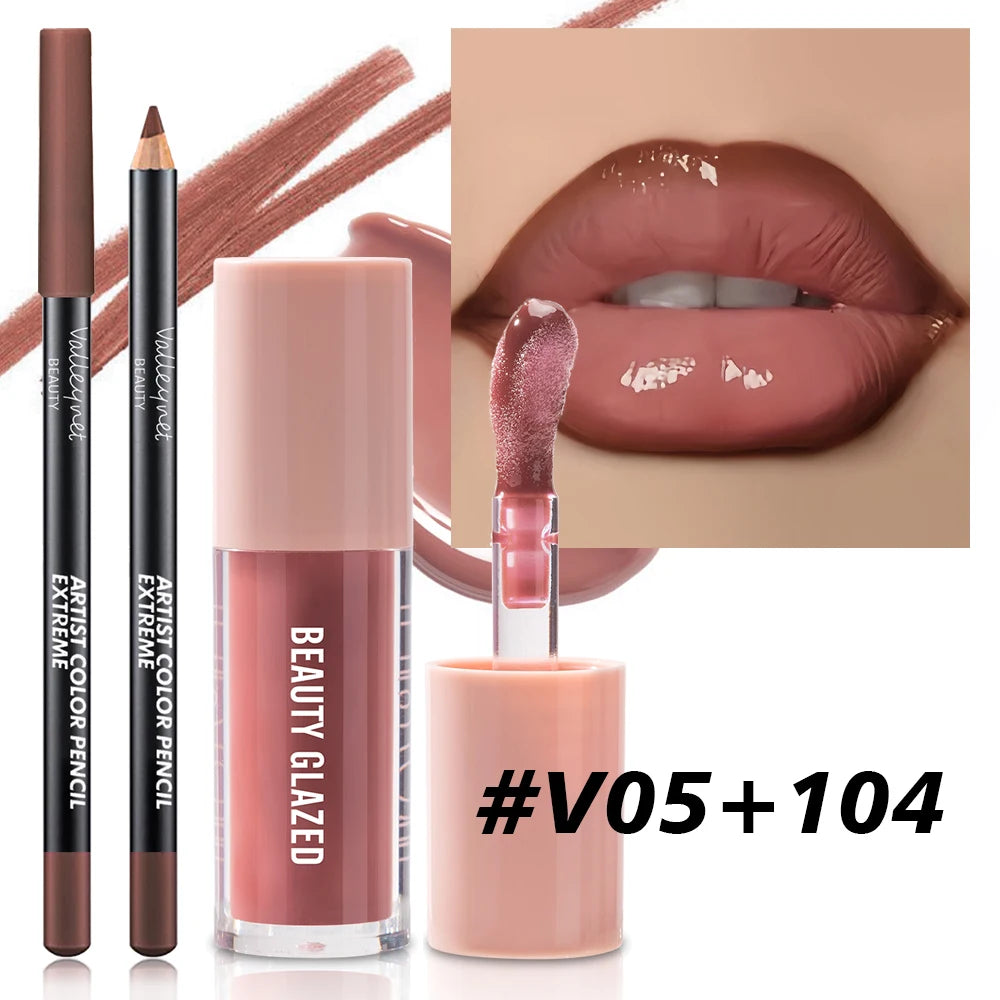 2pcs/Set Velvet Texture Lip Makeup,Matte Effect, Red, Brown Colors, Create a Moisturizing and Natural Lip Makeup - V5 104