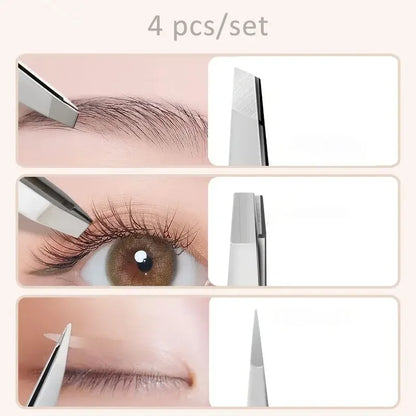 Ouriner Eyebrow Tweezers Set 4 Pcs Stainless Steel Eyebrow Forceps Professional Beauty Tool Set For Facial Hair Inward Growin