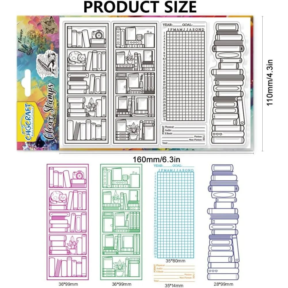 Bookcase Clear Stamps Reading Records Transparent Stamps Puppy Silicone Clear Stamp Seals for DIY Scrapbooking Photo Album