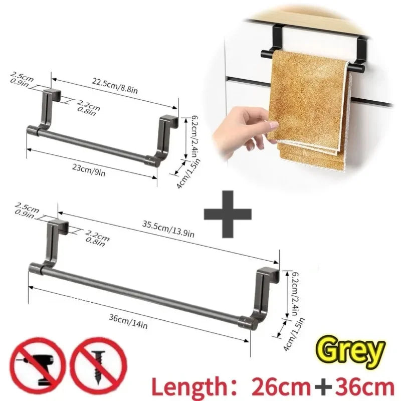 1/2pcs Wall-Mounted Kitchen Cabinet Towel Rack - Space-Saving Dishcloth Holder for Home and Bathroom No Drilling Require - gr