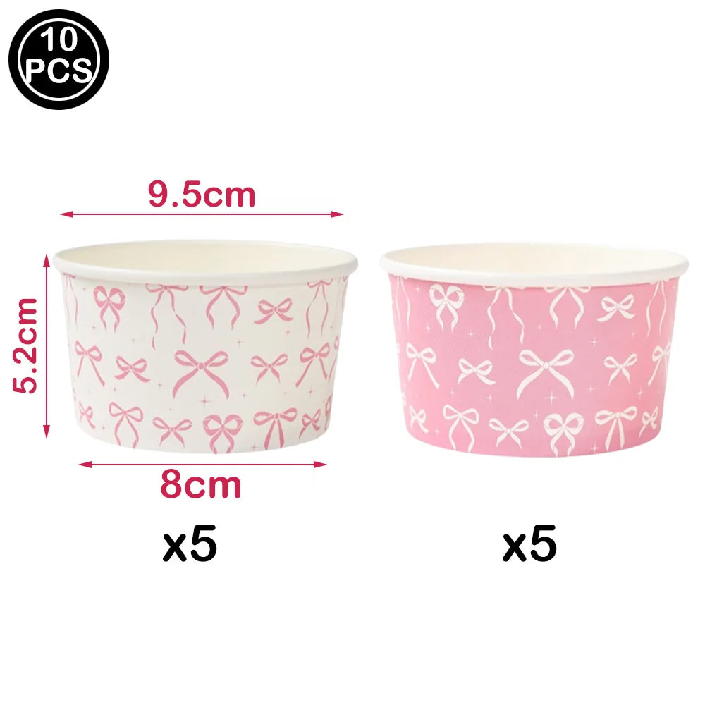 10pcs Pink Bow Cupcake Topper Pink Bow Birthday Decor Coquette Themed Party Decoration Bridal Shower Cake Topper Bow Party De