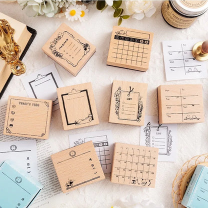 Cute Cat Daily Monthly Calendar Wood Stamp Journaling To Do List Memo Clock in Stamps for Scrapbooking Hobby DIY Craft Suppli