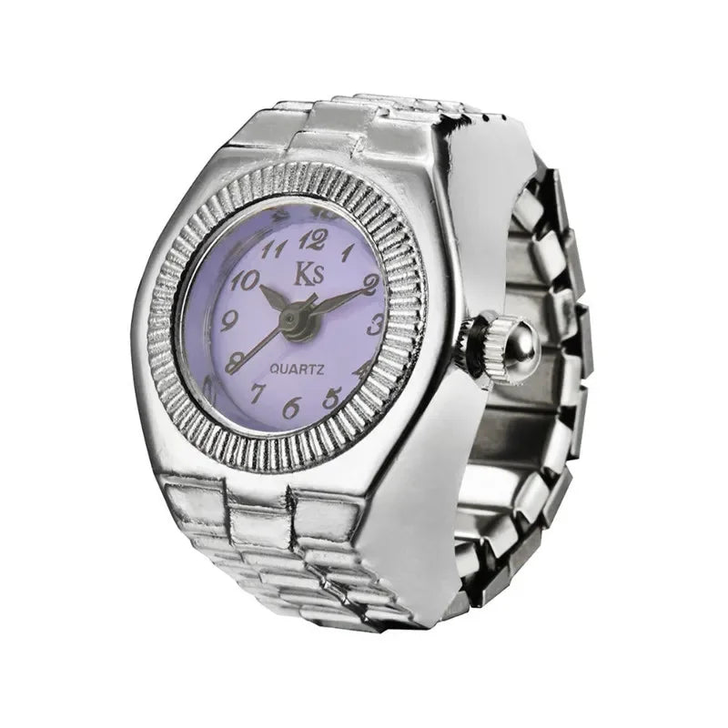 Vintage Punk Finger Watch Mini Elastic Strap Alloy Watches Couple Rings Jewelry Clock Retro Roman Quartz Watch Rings Women Me