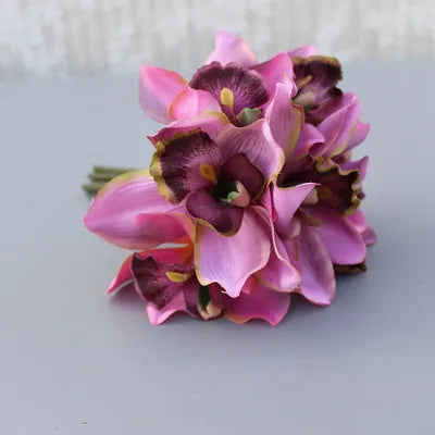 Autumn Decoration Vintage Orchid Silk Artificial Flowers Bouquet Wedding Party Home Decor Balcony Garden Outdoor Fake Flowers