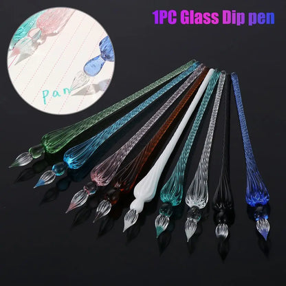 1PC Vintage Glass Dip Dipping Pen Handmade Art Painting Supplies Filling Ink Signature Calligraphy Fountain Pen