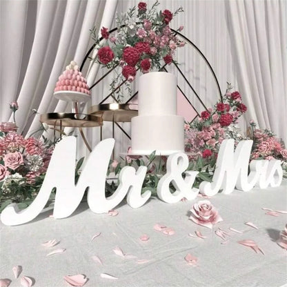 3pcs/set Wooden Mr & Mrs Sign Decoration For Wedding Party, Ceremony Check-In Desk, Dining Table, Suitable For Home, Hotel De