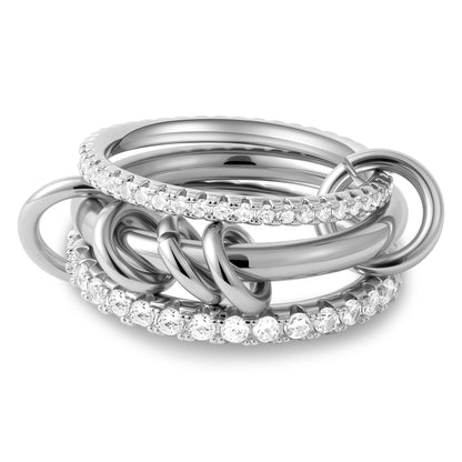 Luxury Cubic Zirconia Gold Plating Multilayer Connecting Rings for Women Fashion Mixed Color Stackable Finger Ring Party Jewe