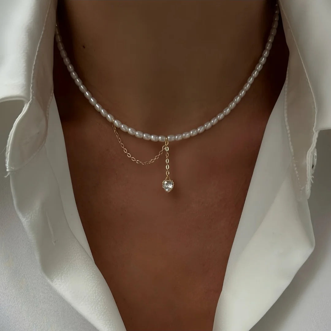 Minimalist Pearl Necklace for Women New Style Luxury Sensation Tassel Cold Tone Feng Shui Xiaomi Bead French Collar Chain - Q