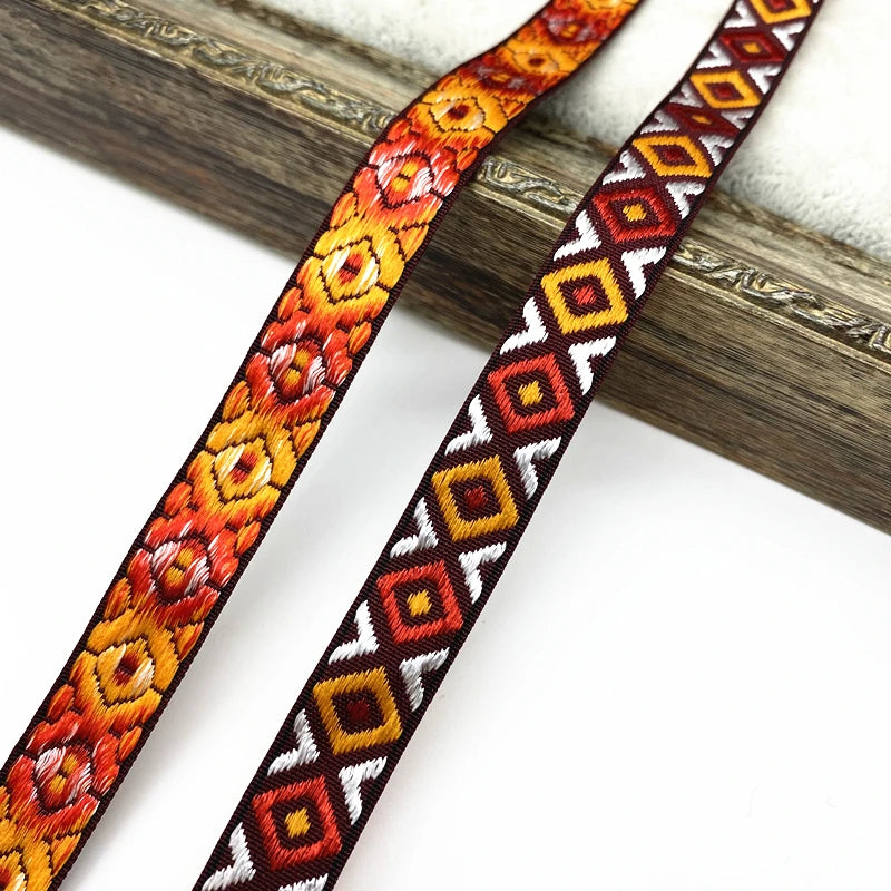2 yards/lot 13mm Vintage Ethnic Embroidery Ribbon Lace Trim DIY Clothes Bag Accessories Embroidered Fabric - 03