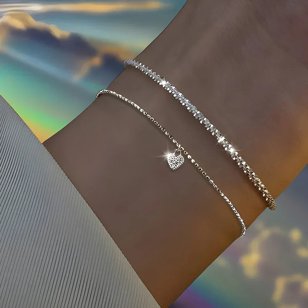 6Pcs 925 Sterling Silver Rhinestone Bracelets for Women Girls Luxury Korean Sparkling Starry Sky Charm Bracelets Party Jewelr