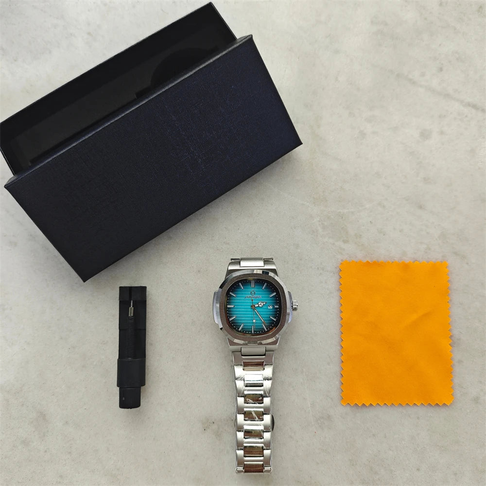 2026 New Luxury Military Man Watch Square Waterproof Luminous Date Week Men Watch Stainless Steel Quartz Men's Watches Reloj+