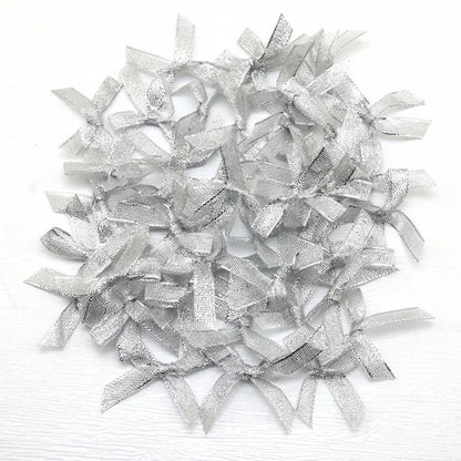 4x4cm Colourful Bows Small Size Polyester Satin Ribbon Bow Flower DIY Craft Decoration - silvery / 200pcs