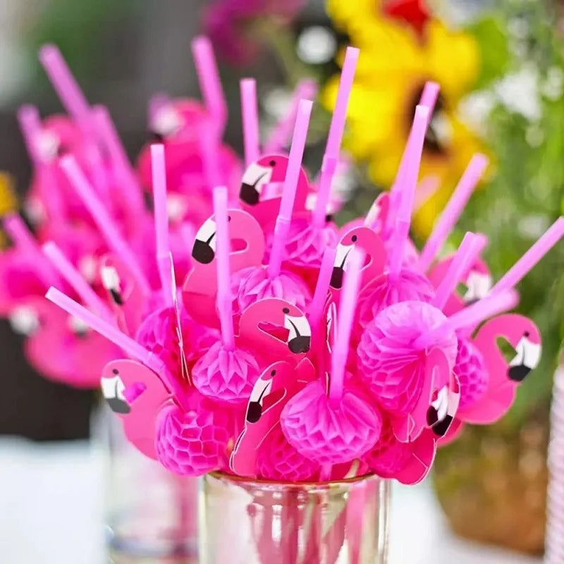 50PCS Hawaiian Party Umbrella Drink Straws Flamingo Juice Cocktail Disposable Straw Tropical Luau Birthday Party Decor Suppli