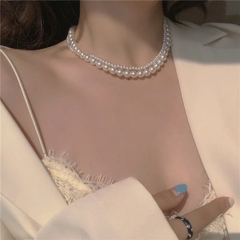 New Beads Women's Neck Chain Kpop Pearl Choker Necklace Gold Color Goth Chocker Jewelry On The Neck Pendant 2022 Collar For G