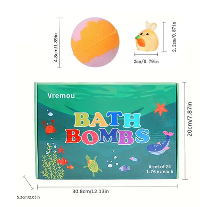 Bath Bombs for Kids with Surprise Inside, 24 Pack Kids Bath Bombs Gift Set, Natural Organic Kids Bubble Bath Fizzy for Girls 