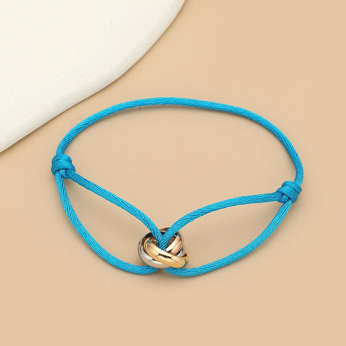 Simple Fashion Unisex Bracelet 3 Metal Round Circle Accessory Adjustable Men's Rope Bracelet for Women Jewelry Gifts - dark b