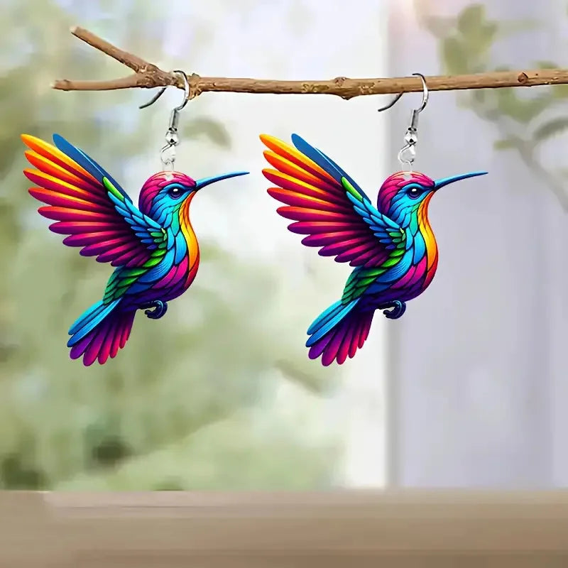 FTCY Acrylic Hummingbird Earrings For Women Retro Style Colorful Bird Drop Earrings Women's Jewelry Gifts - 2