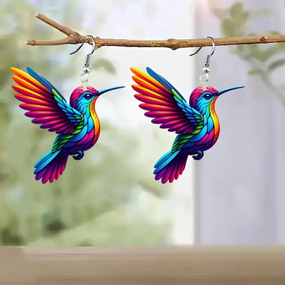 FTCY Acrylic Hummingbird Earrings For Women Retro Style Colorful Bird Drop Earrings Women's Jewelry Gifts - 2