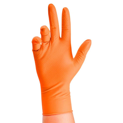 Heavy Duty Orange Nitrile Gloves 8Mil Industrial Disposable Gloves with Diamond Textured Grip for Mechanic Safety & Work Glov