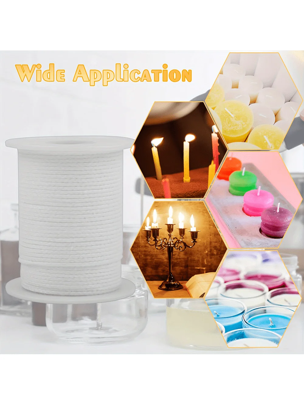 200 ft Candle Wick - Candle Wick with 100 Metal Wicks, 60 Candle Stickers, 5 Wooden Wick Holders, Soy Wax Candle Wick DIY Cra