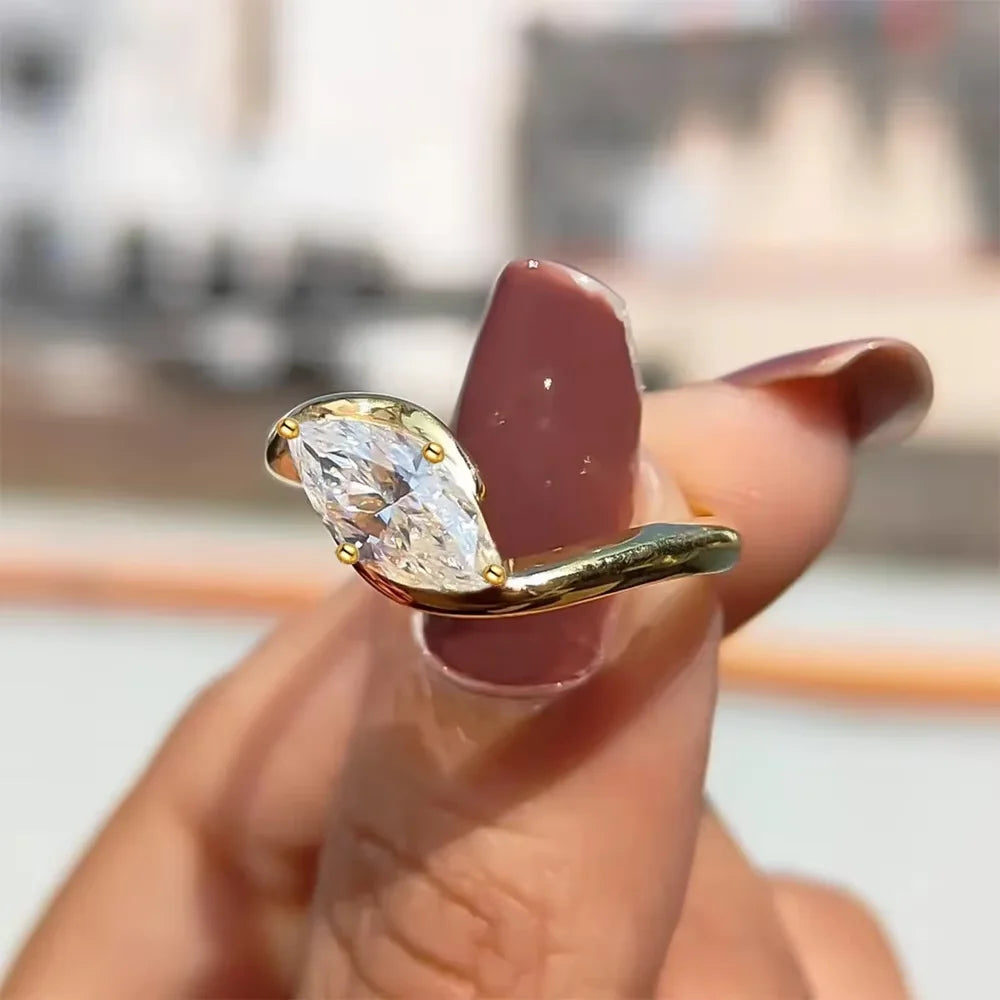 Newest Marquise Cut Moissanite Engagement Ring 925 Silver Bypass Solitaire Diamond Wedding Ring for Women
