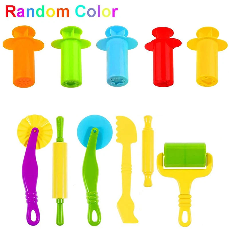 Clay and Dough Modelling Tools Kit Rollers Molds Cutters Plastic Assorted Designs Play Dough Extruders Tools Toy Set - 11pcs 