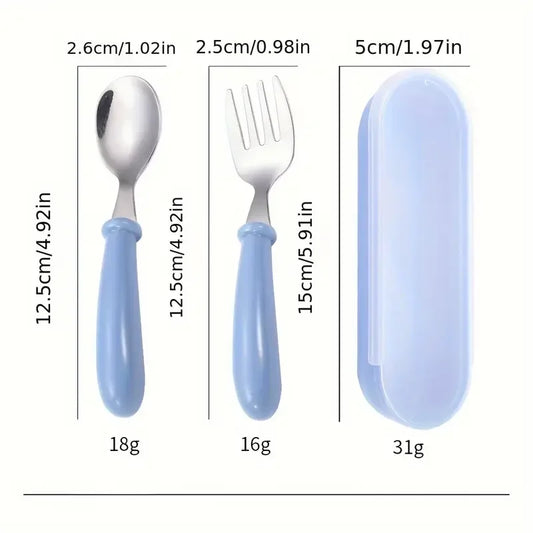 Set Of 2 Stainless Steel Children's Cutlery Spoon/fork Box Suitable For Baby Cutlery, Ideal As A Gift For Mothers And Babies