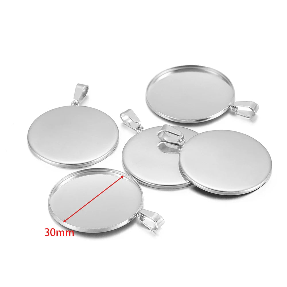 10pcs Stainless Steel 6-30mm Cabochon Cameo Base Settings Round Bezel Blank Tray for DIY Handmade Jewelry Charm Making - stee