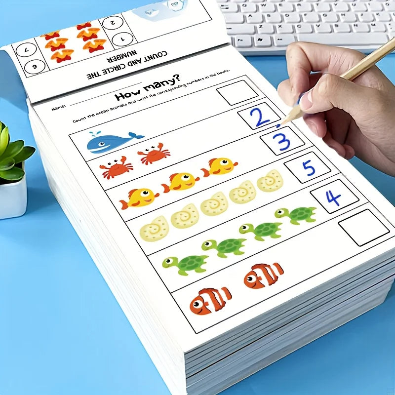 Interactive Preschool Math Workbook with Number Tracing, Addition & Subtraction Worksheets - Early Learning Activities