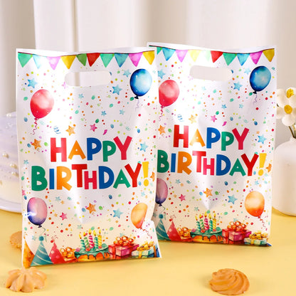 10/20/50pcs Happy Birthday Gift Bags Colorful Balloon Pattern Plastic Tote Bags for Adults Happy Birthday Party Decoration