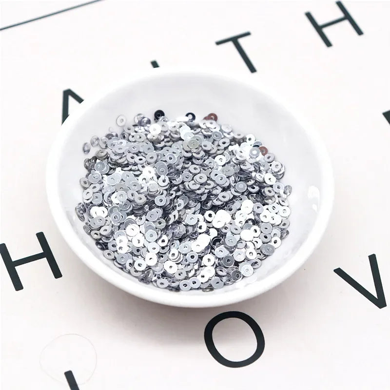 10g Solid Color Sequins Flat Round Pvc Clothing and Shoes Accessories DIY Hand-embroidered Flat Pieces 3mm 4mm 5mm 6mm - Silv
