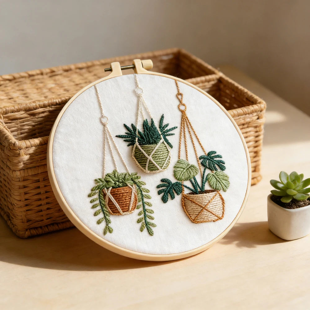 Embroidery Supplies Plant Printed Canvas DIY Crafting Material Pack Cross Stitch Kit Starter Kit For Beginners Home Decoratio