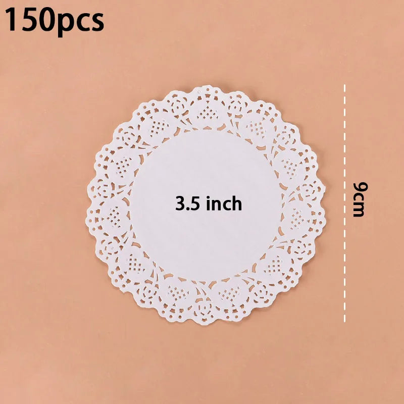 150pcs Round Paper Lace Doilies Party Decorative Tableware Placemats White Paper Mats Table Decoration - A